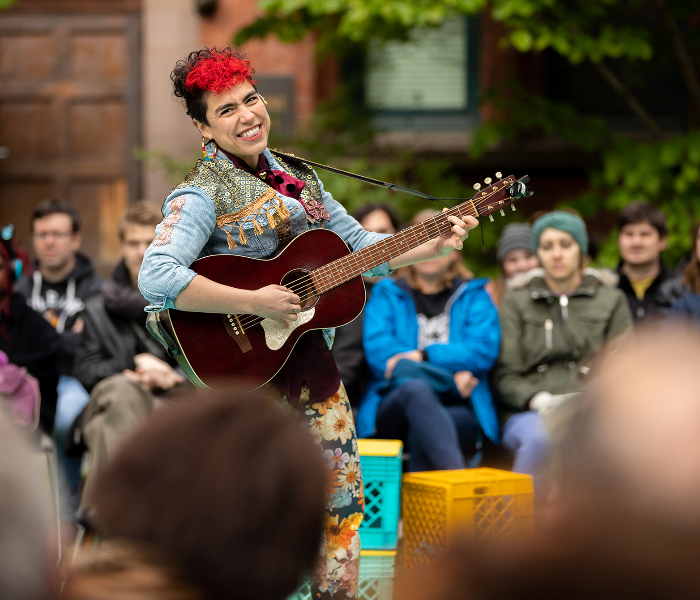 Sara Ornelas in Shakespeare’s The Comedy of Errors for the Public Theater’s Mobile Unit. Photo by Peter Cooper.