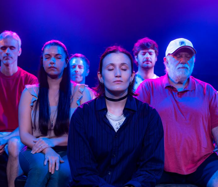 Audiences at Odd Man Out, an immersive show performed in complete darkness at the Sheen Center. Photo by Camilo Llorente.