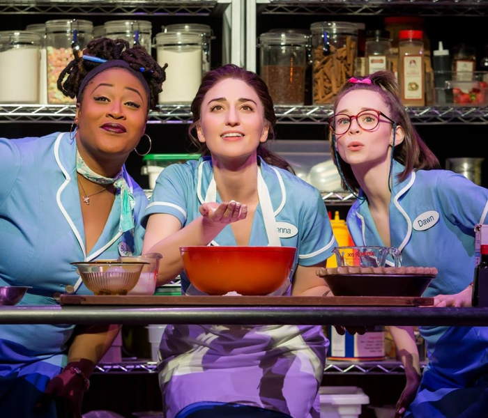 Charity Angél Dawson, Sara Bareilles and Caitlin Houlahan in Waitress: The Musical, which is streaming courtesy of National Theatre at Home. Photo by Jeremy Daniel.