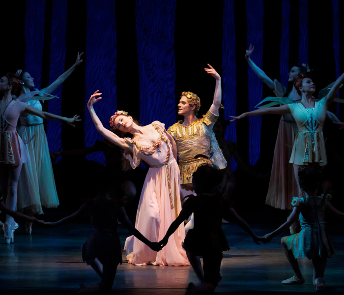 Miriam Miller and Daniel Ulbricht of New York City Ballet in George Balanchine’s A Midsummer Night’s Dream, which is part of the company's spring season. Photo by Erin Baiano.